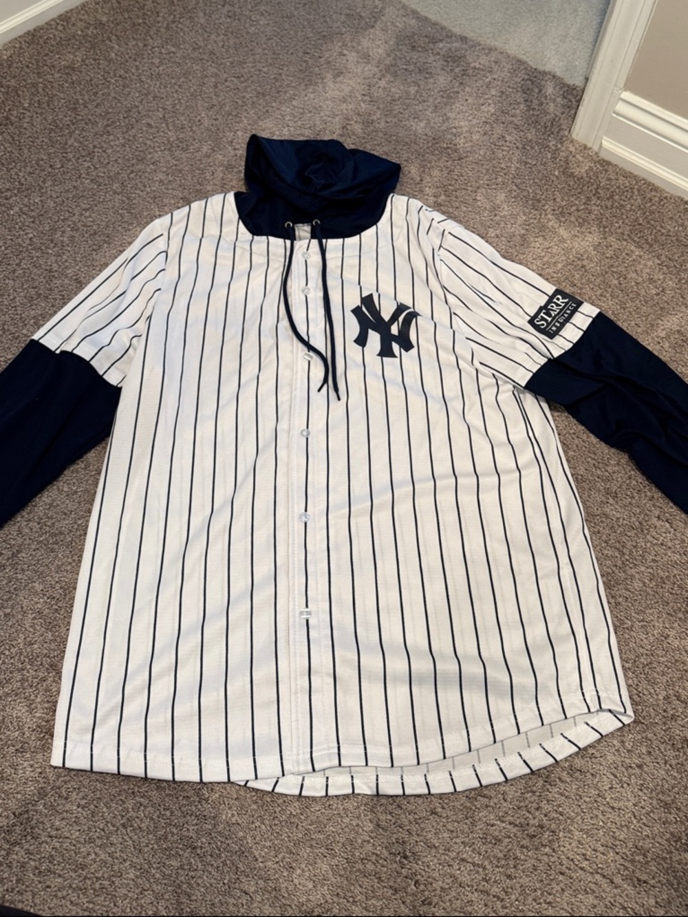 New York Yankees Pinstripe Hoodie Jersey - White & Navy